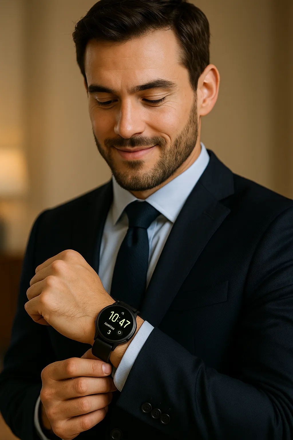 Ein Mann  mit Android-Smartwatch für Herren